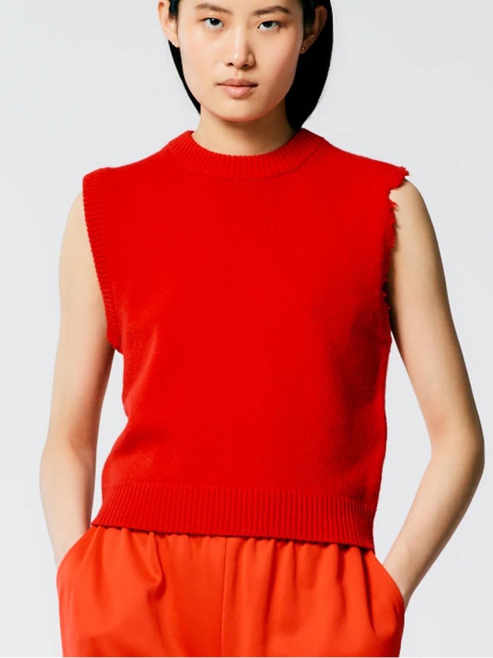 NWT Tibi Distressed Lambswool Knit Sweater Vest in Red